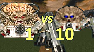 Spider Mastermind vs 10 Arachnotrons  Monster Infighting  Doom II Retro Battles [upl. by Akieluz]