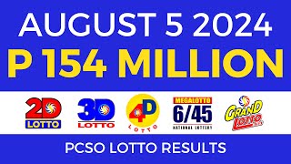 Lotto Result Today 9pm August 5 2024  PCSO Complete [upl. by Larsen]