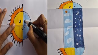 paper folding art drawing sun and mooncreativeart hemadrawinggallery [upl. by Aihsotal]