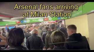 Arsenal fans sing as they arrive at Milan Train Station for the Champions League clash v Inter Milan [upl. by Puett]