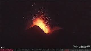 Nov 19 2023 night Strombolian eruptions from Etna volcano [upl. by Yasibit]