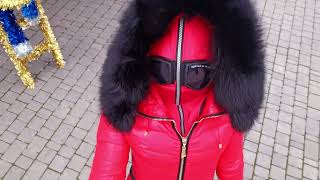 RED FITTING WOMENS SKI OVERALLS WITH BLACK FUR DEEP HOOD AND BELT [upl. by Mclaughlin]