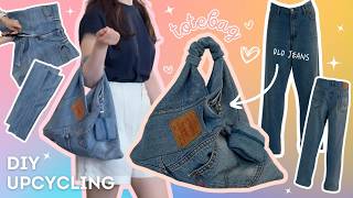 DIY Upcycling Jeans into a Small Tote Bag  낡은 청바지 리폼 토트백 가방 만들기 업사이클링 [upl. by Ailene136]