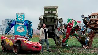 Lightning McQueen TRANSFORMERS in Real Life on Road cars PIXAR all [upl. by Auof84]