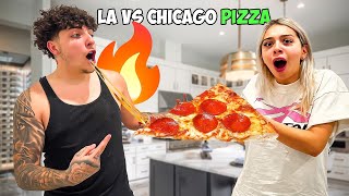 WE COMPARED LA PIZZA vs CHICAGOS PIZZA INSANE CHEESE PULL [upl. by Eiramaneet15]