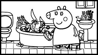 Water bath in the bathroom  Peppa Pig Coloring Page  Learn Drawing [upl. by Llenrev]