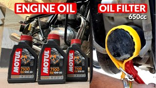 Engine Oil amp Oil Filter Change in Royal Enfield 650  All Process Details [upl. by Cohn]