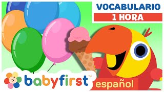 Nuevas Palabras para Niños  Huevos Surpresas con Larry  Helado y más  1 Hora  BabyFirst Español [upl. by Eirojram726]