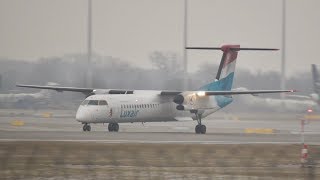 Luxair Bombardier DHC8402 LXLQB departure at Munich Airport [upl. by Hamrnand]