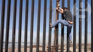 Palestinian artist at MexicoUS border Can I jump  Crossing the line [upl. by Noicpecnoc]