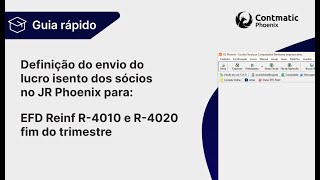 Definição do envio do lucro isento dos sócios no JR Phoenix para o EFD Reinf R4010 R4020 fim do trim [upl. by Columbus413]