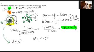 CHem 163 Lecture 109 Density of a Face Centered Cubic Example [upl. by Tehc844]