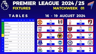 EPL FIXTURES TODAY  Matchweek 01  EPL Table Standings Today  Premier League Fixtures 202425 [upl. by Ednihek]