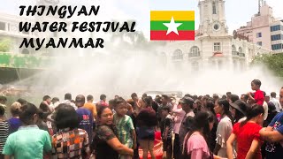 🇲🇲 Joyous Splashes 💦 Embracing the Spirit of quotThingyanquot Water Festival Myanmar in Downtown Yangon [upl. by Soalokcin334]