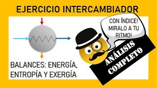 EJERCICIO INTERCAMBIADOR DE CALOR BALANCES DE ENERGÍA ENTROPÍA EXERGÍA Y RENDIMIENTO EXERGÉTICO [upl. by Nwahsor]