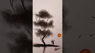 Charcoal Easy And Beautiful Scenery art drawing artwork scenery [upl. by Llerehc233]