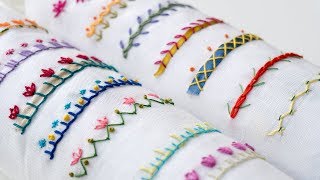 14 Hand Embroidery Borders for Beginners  Basic Embroidery Stitches [upl. by Brill]