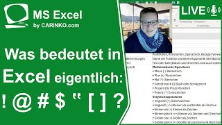 Indra Kohl Live  Begriffs und Sonderzeichen Erklärungen für MS Excel  carinkocom [upl. by Ailuj]