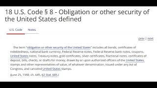 18 USC § 8 Obligation or other security of the United States defined [upl. by Nirrad]