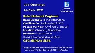 Network engineer job openingBest software institute in chennaiBesant Technologies job shorts [upl. by Yeneffit559]