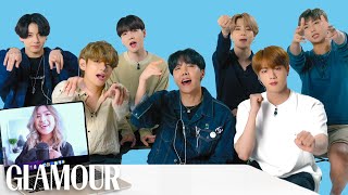 BTS Watches Fan Covers On YouTube  Glamour [upl. by Aliek]