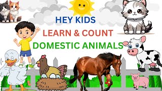 Domestic animals names in English spelling and counting 1 to 10 for kids kidsfunlearn14 [upl. by Yramesor]