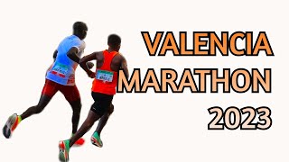 VALENCIA MARATHON 2023  Bekele Cheptegei Lemma  Race footage [upl. by Aihsekal113]