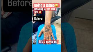 First time tattooing someone amp and it’s a cover up 🫠 tattoo diy [upl. by Todhunter131]