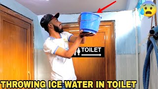 Throwing Ice Water In Public Toilet Prank   MOUZ PRANK [upl. by Asyal]