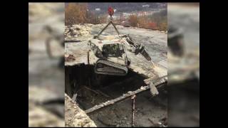 CRANE lifts a BOB CAT as it demolishes a building [upl. by Berenice]