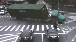 Lucky Biker Nearly Crushed by Truck [upl. by Ahsiuqel]