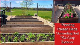 Planting Raised Beds amp Sharing the Recipes Part 1  Amending Soil  Kid Coop Exterior  Garden Farm [upl. by Llyrehc854]