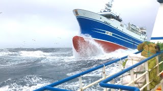 Ship in Storm  Fishing Trawler in Rough Seas and Massive Waves 4K [upl. by Afnin749]