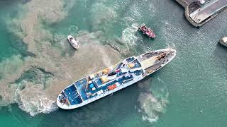 Awesome sight of the Scillonian skillfully going through Ross Bridge by drone 4k [upl. by Ynohta902]