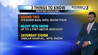 Evening Weathercast Rounds of rain and mountain snow through Thursday night [upl. by Rothmuller4]