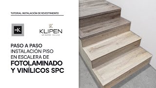 Instalación de piso en escalera de fotolaminado y vinílico SPC [upl. by Nema608]