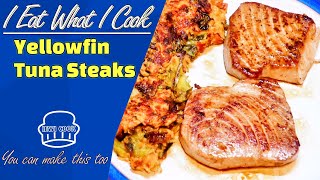 Yellowfin Tuna Steak PanFried  Tuna Recipe  Low Calorie  IEWICOOK [upl. by Cheffetz]