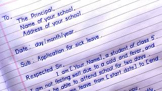 Sick Leave Application For School in English  Class 5 [upl. by Narret]