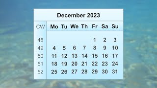 December 2023 Calendar [upl. by Onnem]