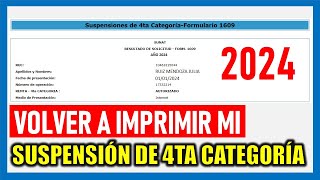 Cómo recuperar mi Suspensión de Cuarta Categoría 2024 Volver a imprimir Suspensión de Cuarta SUNAT [upl. by Trilbee]