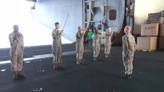 U S Marines Practice Sword and Guidon Drill Movements [upl. by Aiciles]