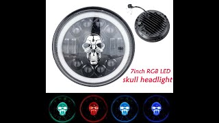 7inch Skull LED Headlight H4 DRL HiLo Yellow White RGB For Harley Touring Dyna [upl. by Janna]