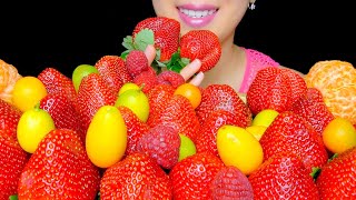 ASMR EATING HUGE STRAWBERRIES FRUIT PLATTER KUMQUATS RASPBERRIES  JUICY SOUNDS  TracyN ASMR [upl. by Garbe]