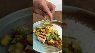 Grilled Lime Salmon with AvocadoMango Salsa and Rice shorts mangosalsa homemade homechef fyp [upl. by Zilef25]