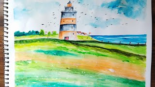 How to paint lighthouse paintingpainting tutorial for beginners youtube painting [upl. by Atonsah347]