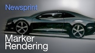 CAR DESIGN TUTORIALS HOW TO RENDER A CAR ON NEWSPRINT PAPER [upl. by Wei]