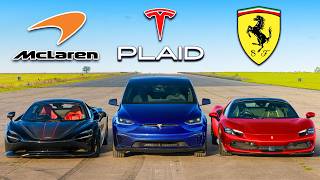 Tesla SUV v Ferrari v McLaren DRAG RACE [upl. by Gonzalo562]