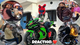 Cute Girl Reaction on Kawasaki Z900  Bunny Helmet Cover  Market Reaction 2 z900 kawasaki cute [upl. by Brinkema]