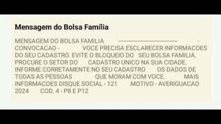 mensagem urgente bolsa família  averiguação cadastral [upl. by Tommi]