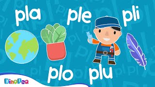 Aprende a leer las SÍLABAS TRABADAS pla ple pli plo plu 🍌🌱🌍  VOCABULARIO para niños 👦👧  DinoPeq 🦖 [upl. by Nitsrik901]